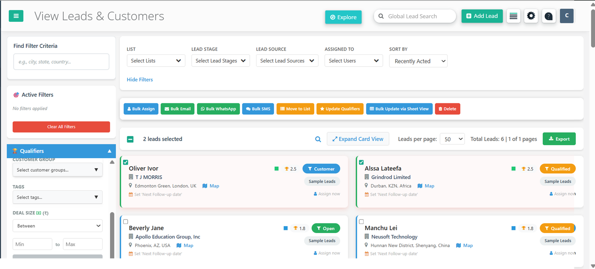 New Leads Management Interface
